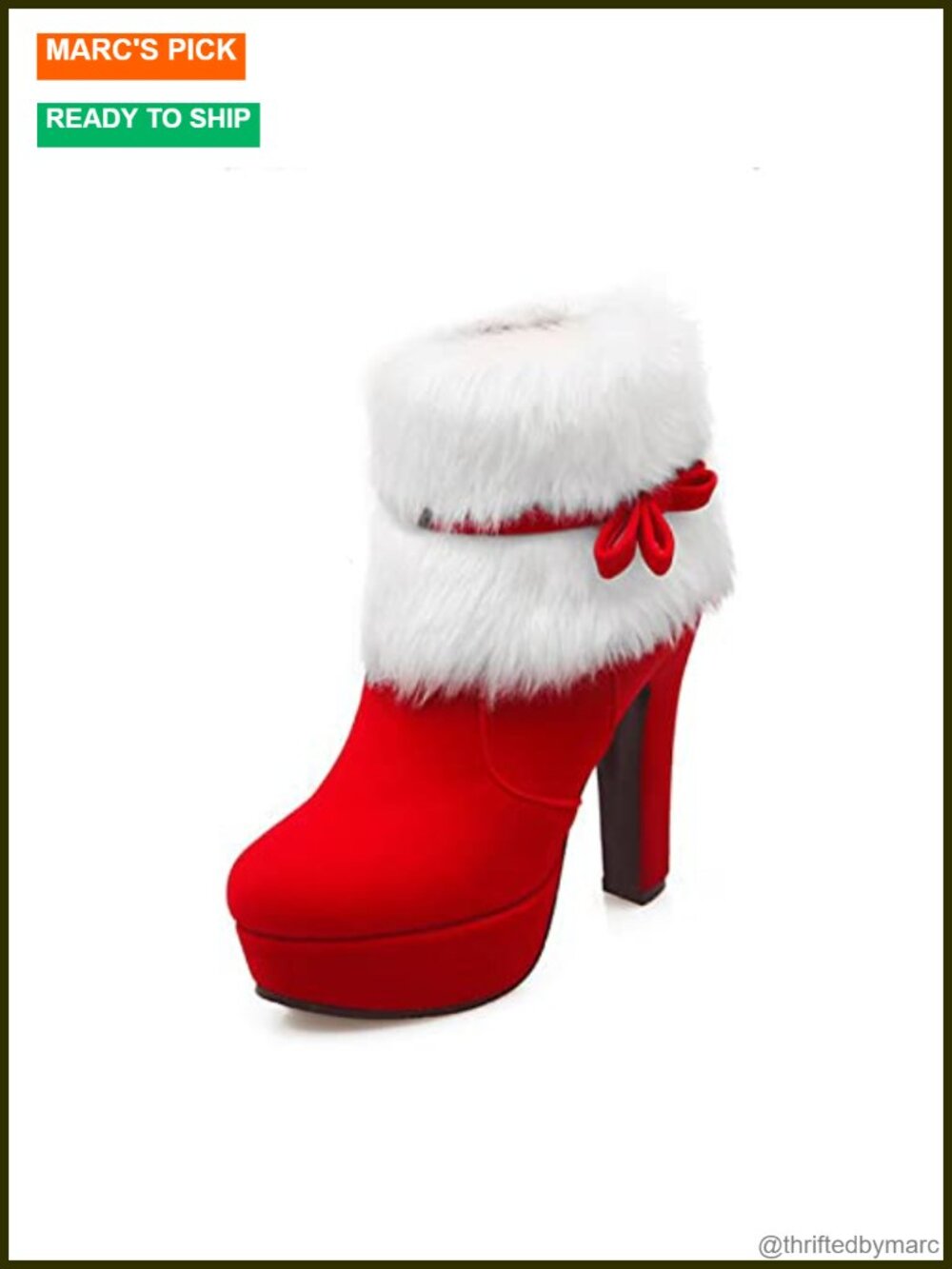 Faux Fur Lined Ankle Boots Bow Side Zipper Chunky Heel Winter
